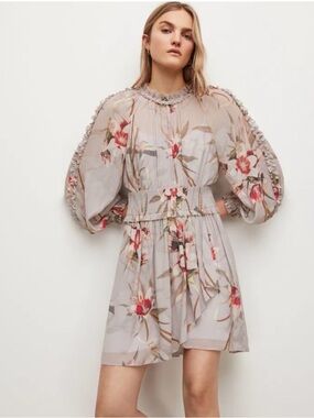 *AllSaints Women's Size 4 Flowy Ruffle Thallo Kuroyuri Floral Ruffle Minidress